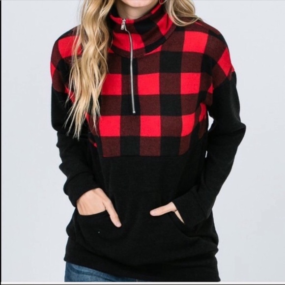 Plaid Front Half Zip Pullover - Picture 4 of 10
